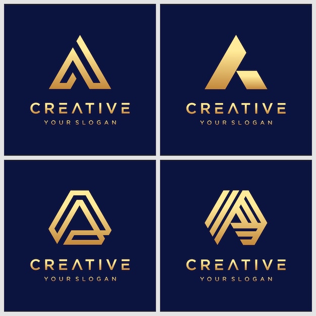 Conjunto de creativo de oro letra a monograma logotipo.