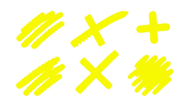 Un conjunto creativo de trazos de marcador amarillo neón ilustración vectorial