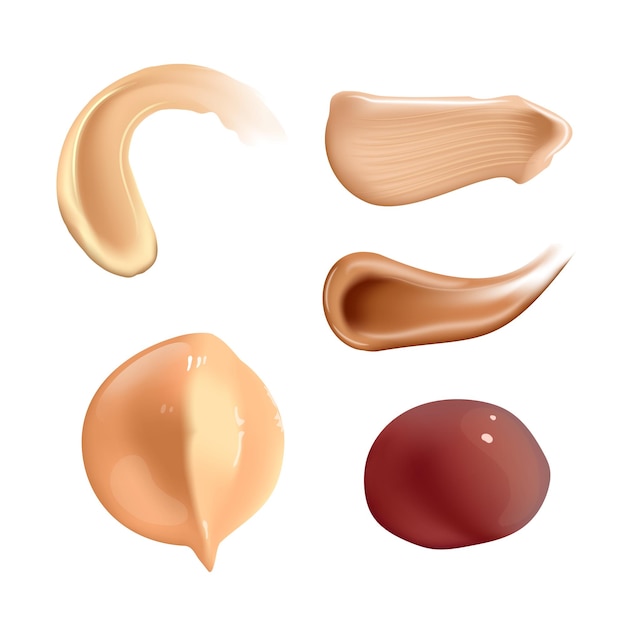 Vector conjunto de crema cosmética realista mancha tóner para la piel de diferentes colores corporales loción ...