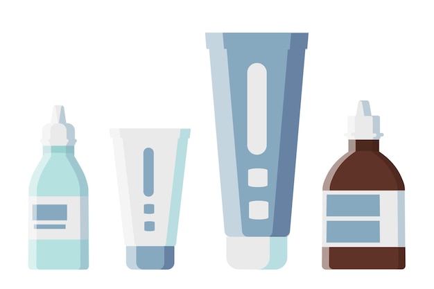 un conjunto de crema de cuidado de la piel, loción, suero para el cuerpo o la cara, un conjunto de formas de muestra de estilo plano