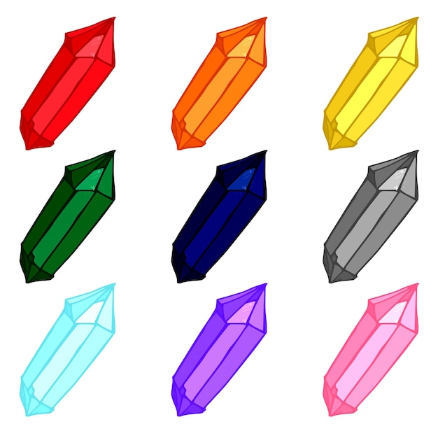 Conjunto de cristales dibujados a mano Gemas geométricas diamantes ilustración vectorial Fragmento de imágenes prediseñadas de vidrio