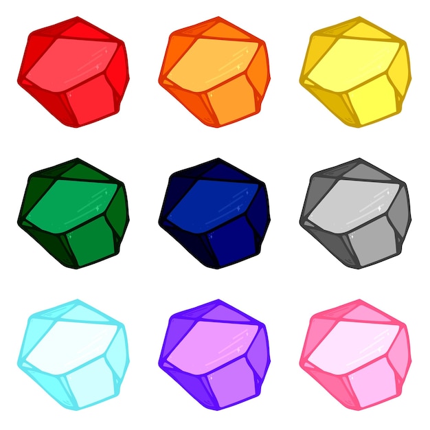 Conjunto de cristales dibujados a mano Gemas geométricas diamantes ilustración vectorial Fragmento de imágenes prediseñadas de vidrio