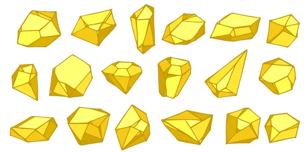 Vector conjunto de cristales dibujados a mano gemas geométricas diamantes ilustración vectorial imágenes prediseñadas de oro