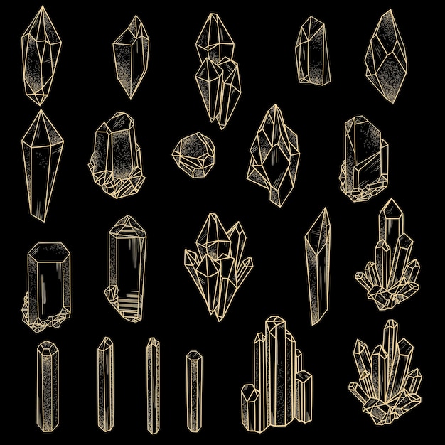 Conjunto de cristales geométricos Ilustración vectorial Medicina alternativa magia cristal curación astrología
