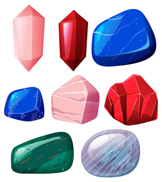 Vector conjunto de cristales y piedras curativas.