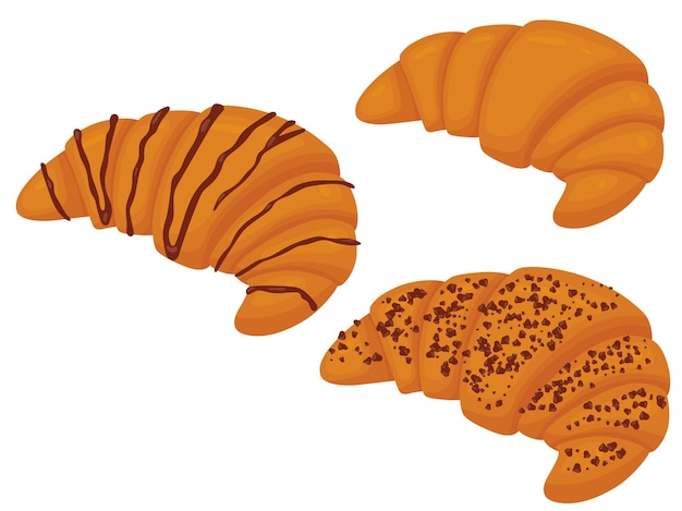 Conjunto de croissant con chocolate ilustración vectorial de pasteles dulces aislado sobre fondo blanco.