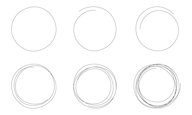 Conjunto de croquis de línea de círculo de dibujo a mano Diseño de arte garabato circular redondo Vector