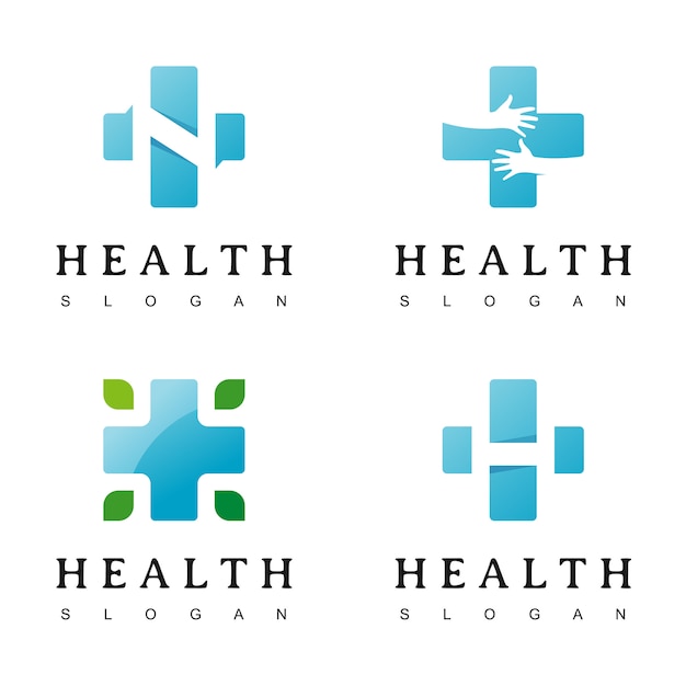Conjunto de cruz médica y logotipo de farmacia de salud