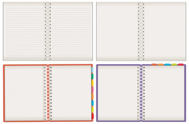 Conjunto de cuadernos en blanco sobre fondo blanco.