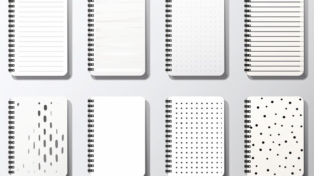 Vector un conjunto de cuadernos blancos con un fondo blanco y negro