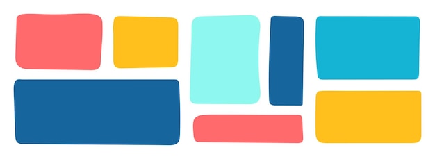 Conjunto de cuadros de texto rectangulares dibujados a mano cartel de citas colorido burbuja de habla vacía diálogo simple para niños en blanco