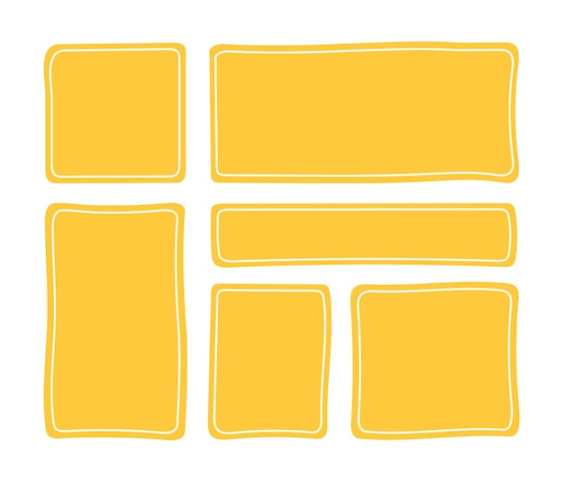 Conjunto de cuadros de texto rectangulares dibujados a mano marcos de citas amarillos estilo doodle