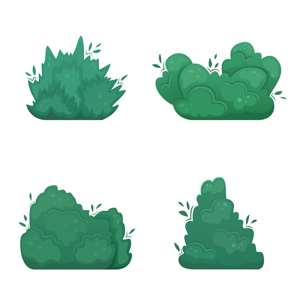 Vector conjunto de cuatro arbustos en estilo de dibujos animados. un set para crear el tuyo propio.