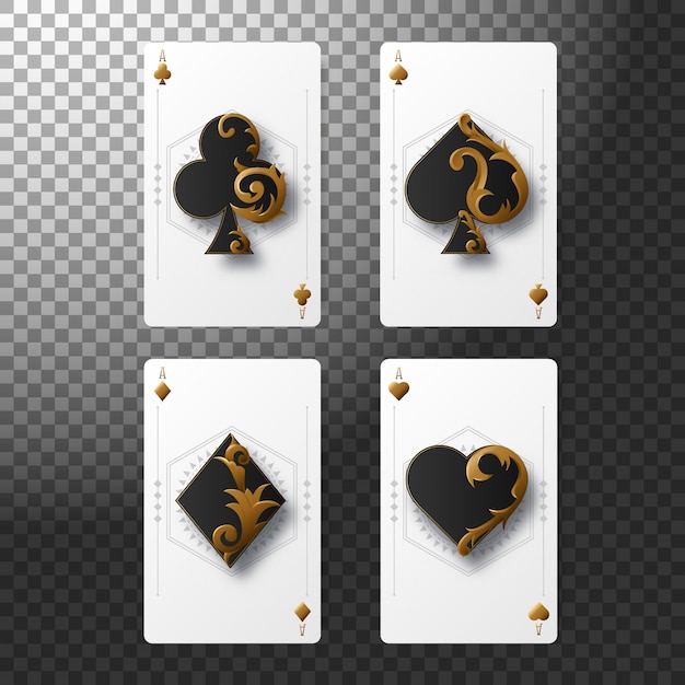 Conjunto de cuatro ases jugando a los naipes. mano ganadora de póker.