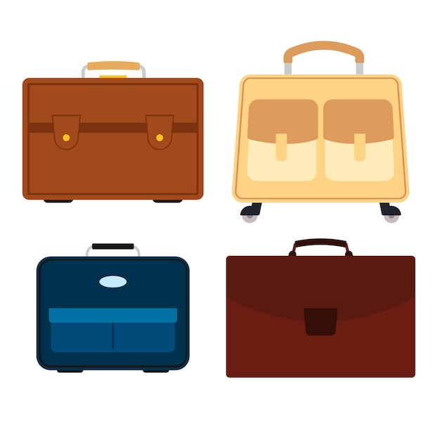 Conjunto de cuatro bolsas sobre fondo blanco. Maleta para viaje de viaje en estilo plano. Ilustración vectorial