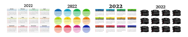 Conjunto de cuatro calendarios para 2022 aislado en un fondo blanco. de domingo a lunes, plantilla de negocios. ilustración vectorial