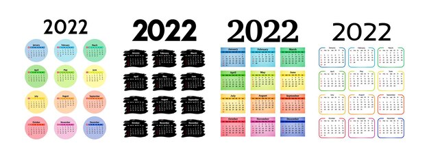 Conjunto de cuatro calendarios verticales para 2022 aislado en un fondo blanco. de domingo a lunes, plantilla de negocios. ilustración vectorial