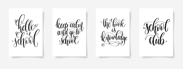Conjunto de cuatro carteles de concepto de letras a mano en blanco y negro para ba