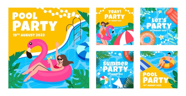 Un conjunto de cuatro carteles para una fiesta de verano.