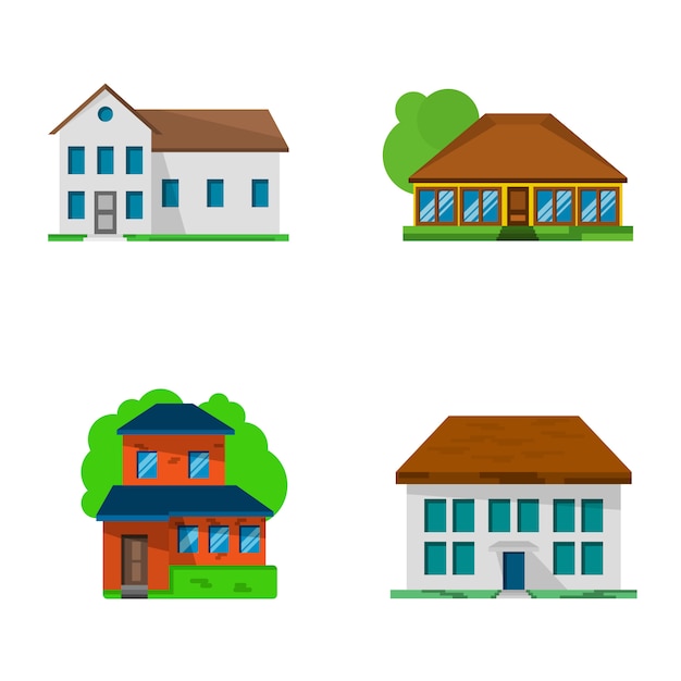 Conjunto de cuatro casas planas, ilustración vectorial