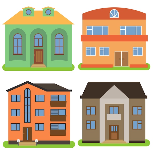 Vector conjunto de cuatro casas privadas sobre un fondo blanco vector illustrationxa