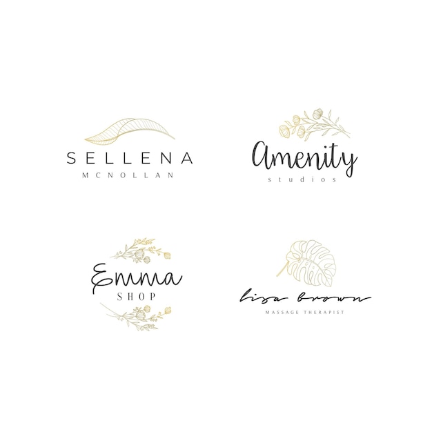 Conjunto de cuatro colecciones de logotipos elegantes y minimalistas.