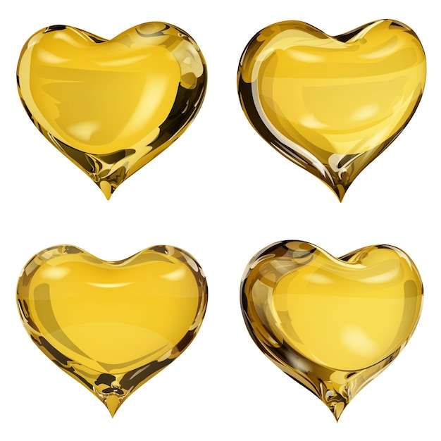 Conjunto de cuatro corazones opacos en colores amarillos