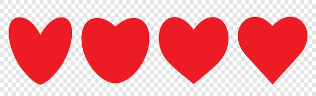 Un conjunto de cuatro corazones rojos en un fondo transparente iconos de corazones de dibujos animados