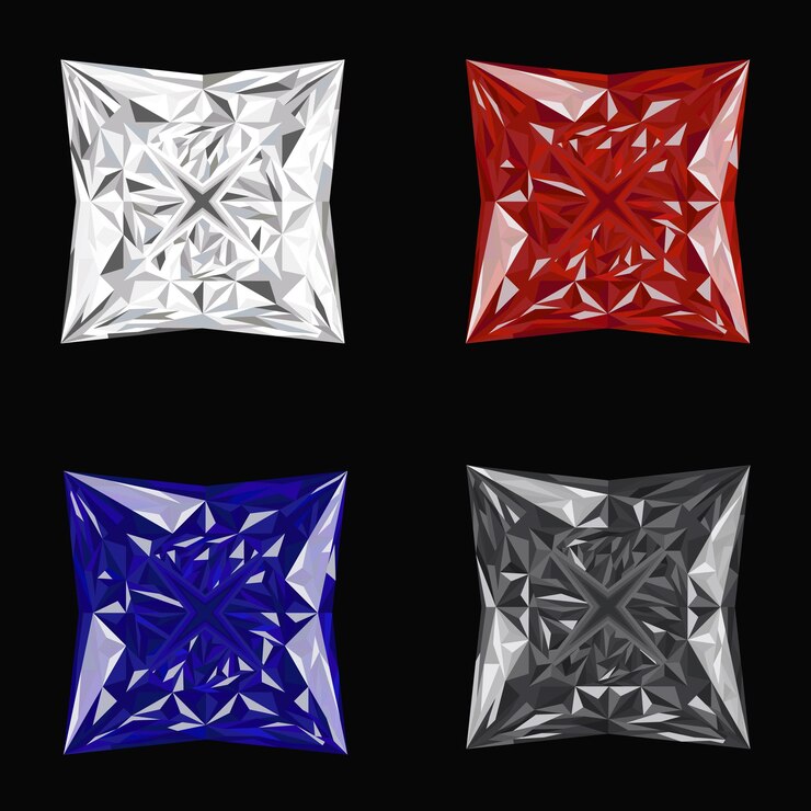 un conjunto de cuatro cuadrados de gemas de diferentes colores con diferentes colores