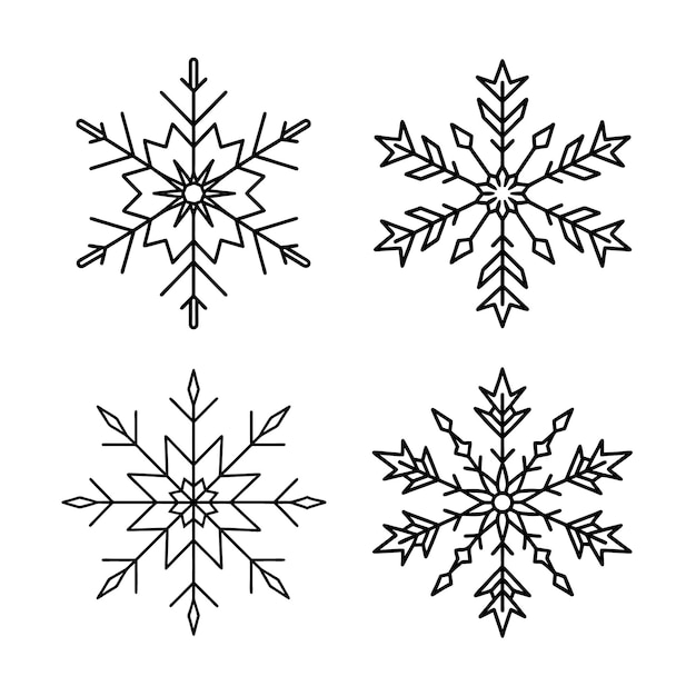 Conjunto de cuatro diseños de arte de líneas de copos de nieve