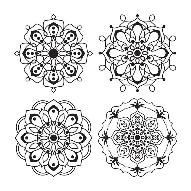 Conjunto de cuatro diseños de mandala