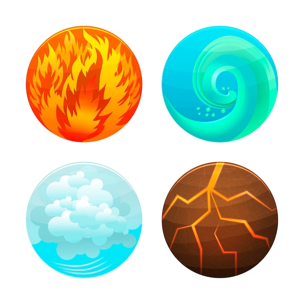 Conjunto de cuatro elementos. fuego, agua, aire y tierra | Vector Premium