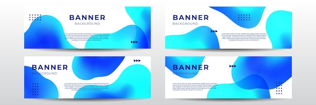 Conjunto de cuatro fondo de banner de onda web moderno en color azul degradado