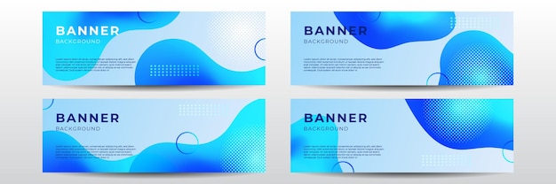 Conjunto de cuatro fondo de banner de onda web moderno en color azul degradado