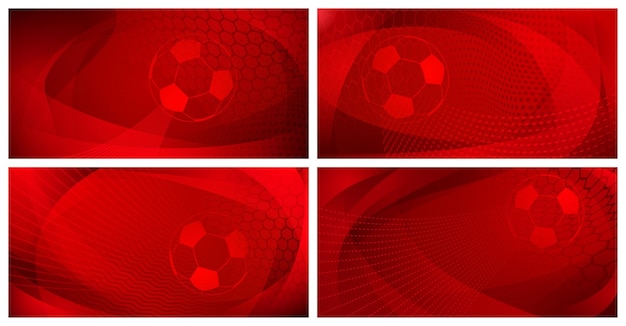 Conjunto de cuatro fondos de fútbol o fútbol con pelota grande en colores rojos