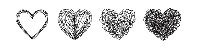 Conjunto de cuatro garabatos de corazón enredados