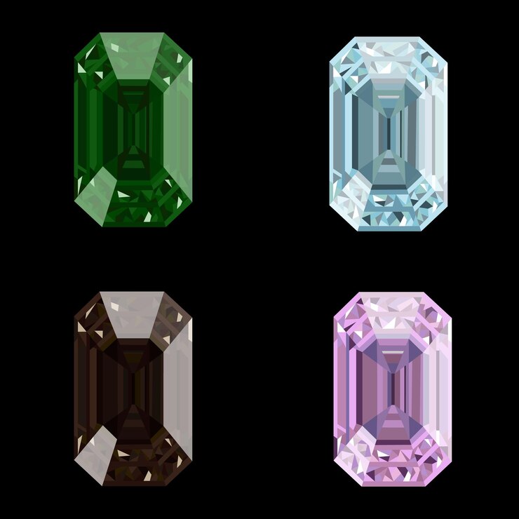 un conjunto de cuatro gemas de diferentes colores con diferentes colores