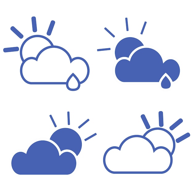 Un conjunto de cuatro íconos meteorológicos con el sol y las gotas de lluvia.