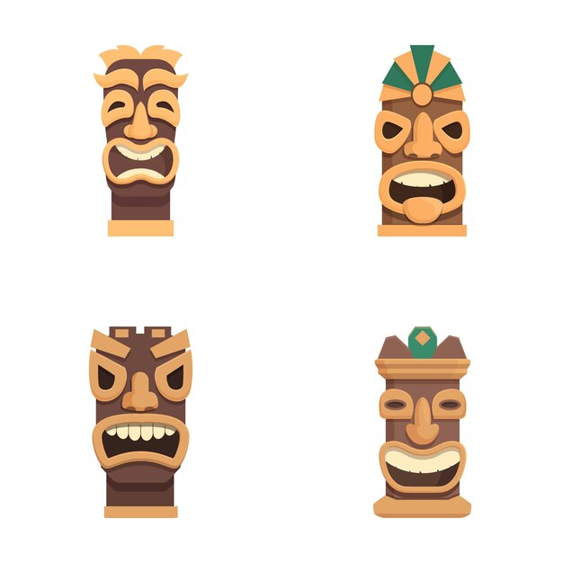 Conjunto de cuatro iconos vectoriales de máscaras tiki tribales
