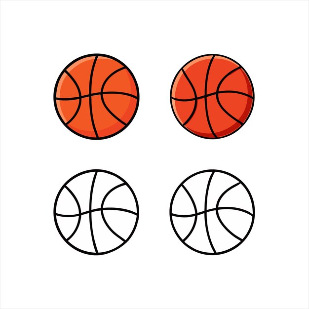Un conjunto de cuatro ilustraciones vectoriales de bolas de baloncesto en un estilo minimalista