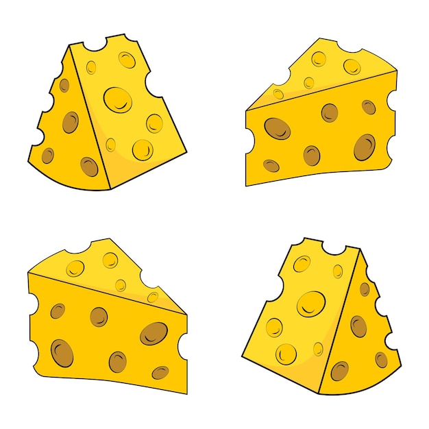 Conjunto de cuatro ilustraciones vectoriales de dibujos animados de rebanadas de queso