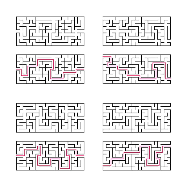 Un conjunto de cuatro laberintos rectangulares.