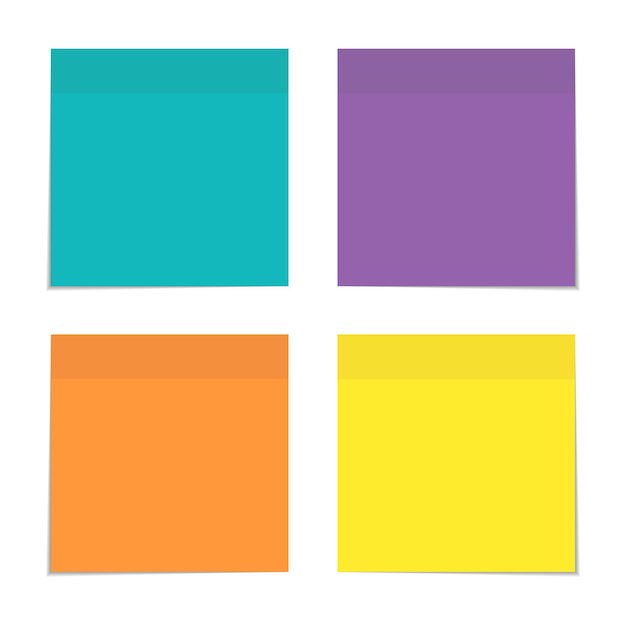 Conjunto de cuatro notas adhesivas de varios colores Hojas de colores de papeles de notas Ilustración vectorial