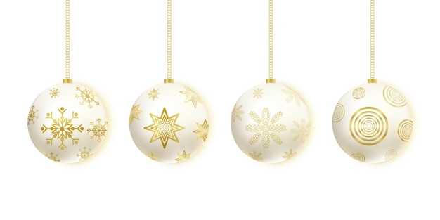Conjunto de cuatro nuevos elementos de adorno navideño realistas.