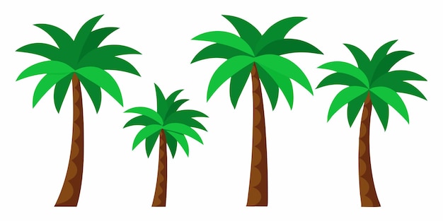Un conjunto de cuatro palmeras de dibujos animados perfectas para agregar un toque tropical a sus diseños