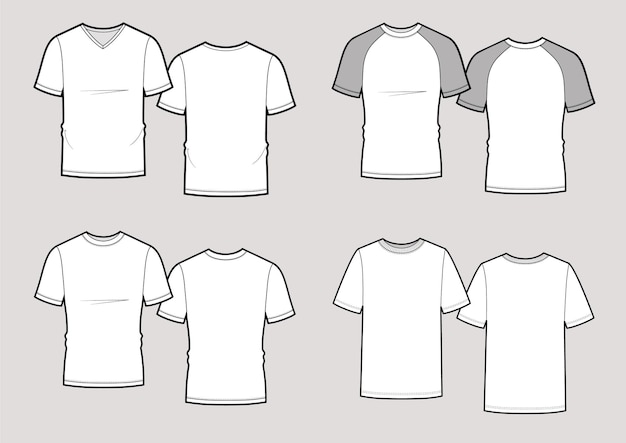 Conjunto de cuatro plantillas de maqueta de vista frontal y posterior de camisetas