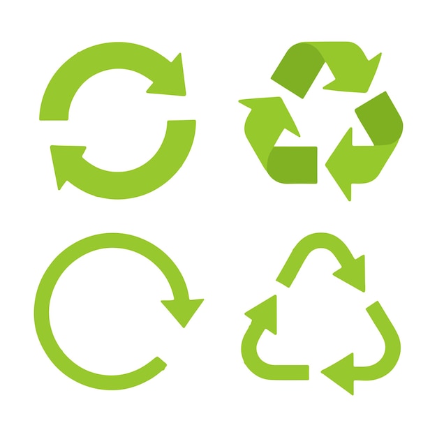 Conjunto de cuatro señales de reciclaje verde
