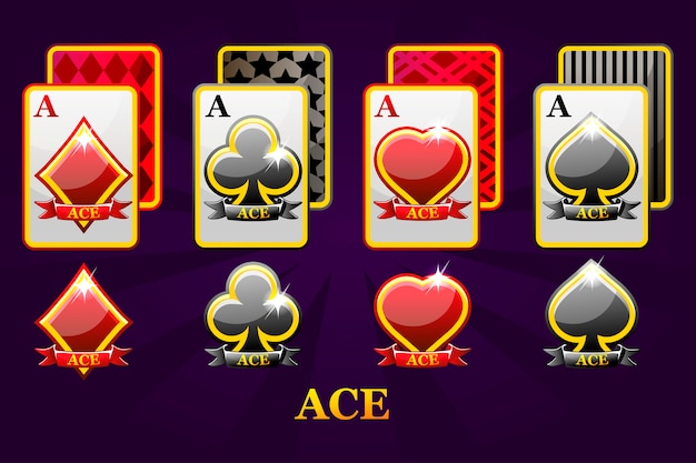 Conjunto de cuatro trajes de naipes aces para póker y casino. conjunto de corazones, picas, tréboles y diamantes ace.