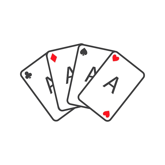 Conjunto de cuatro vectores de ases de naipes. Mano de póquer ganadora.