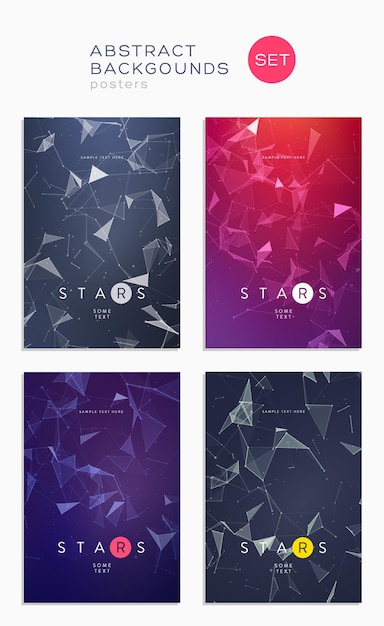 Conjunto de cubiertas abstractas 3d. Composición de líneas y formas triangulares. Carteles de diseño futurista. ilustración
